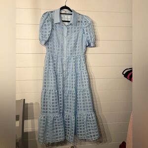 English Factory Light Blue Gridded Organza Dress